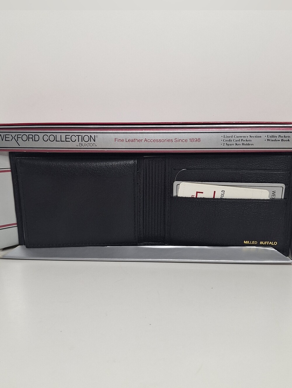 Buxton Genuine Leather Credit Card Billfold Wallet Black Milled Leather NEW